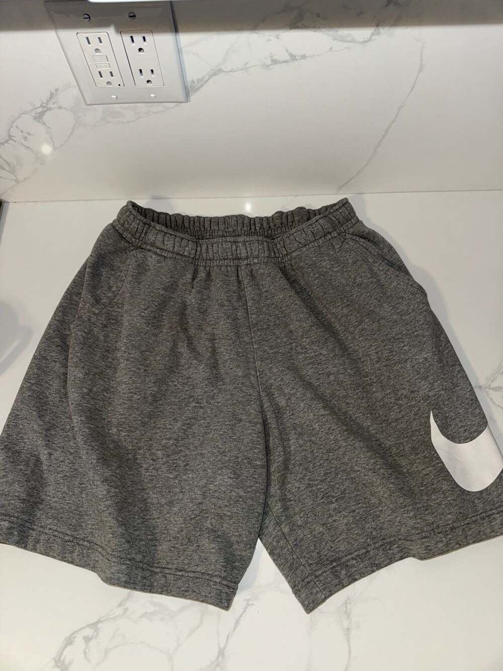 Nike Gray Fleece Athletic Shorts with White Swoosh Size Large